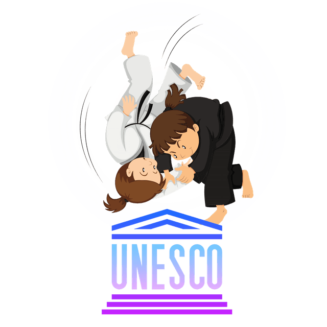 Crianças no judô e marca da Unesco